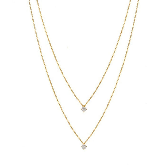 2 Chain Layered Set CZ Charm 925 Necklace